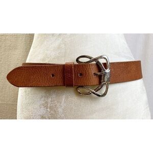 Silpada Designs Brown Genuine Leather Belt with Detailed Silver Buckle L